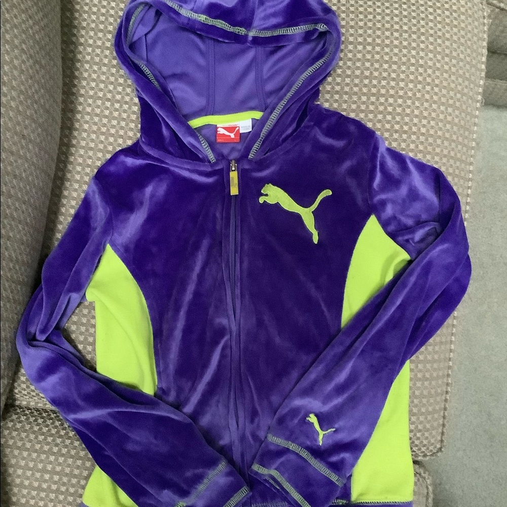 Cozy Purple/neon velour color block Puma jog set